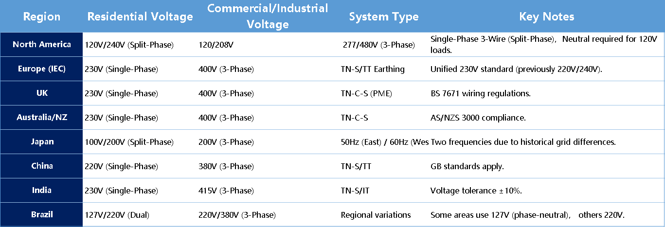summary of standard low-voltage power distribution systems