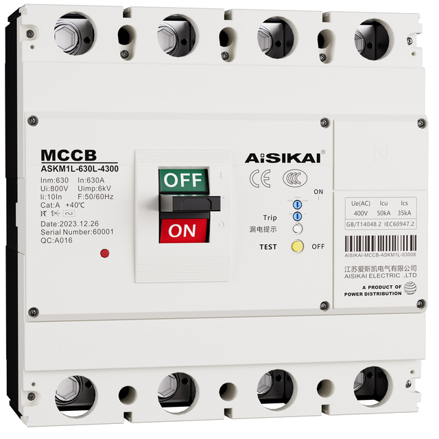 ASKM1L Thermal-Magnetic Molded Case Circuit Breaker with Residual Current Protection